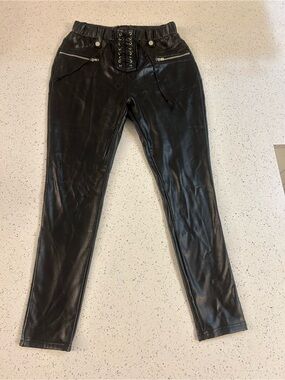 Akira Chicago Women's Black Faux Leather Lace-Up Jogger Jeans